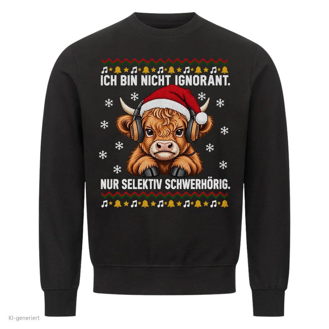 Hochlandrind Weihnachtspullover Selektiv schwerhörig - Ugly Christmas Sweater in Schwarz
