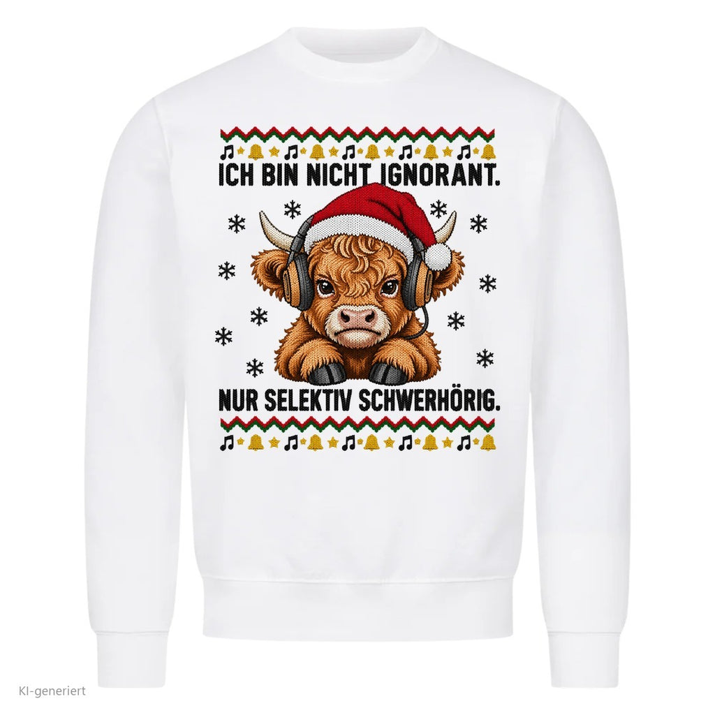 Hochlandrind Weihnachtspullover Selektiv schwerhörig - Ugly Christmas Sweater in Weiß