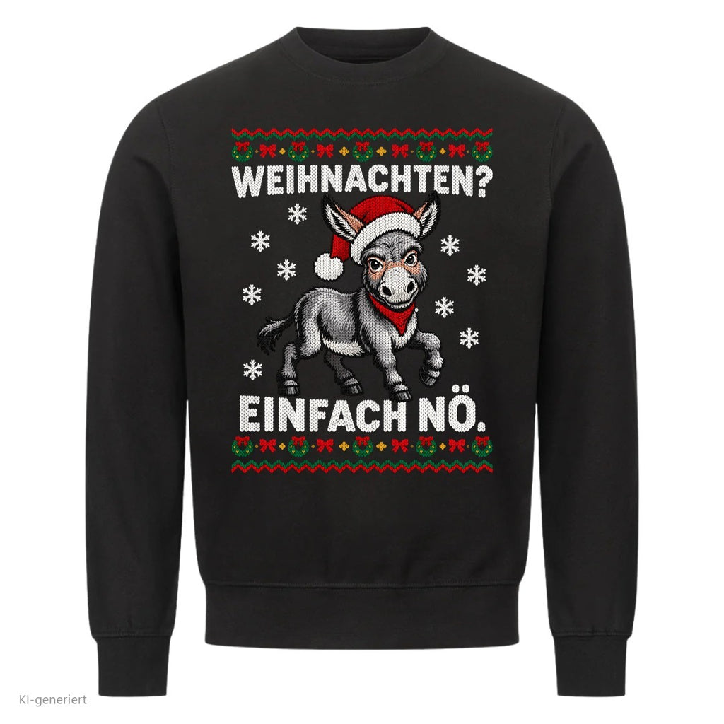 Esel Weihnachtspullover Weihnachten? Einfach nö - Ugly Christmas Sweater in Schwarz