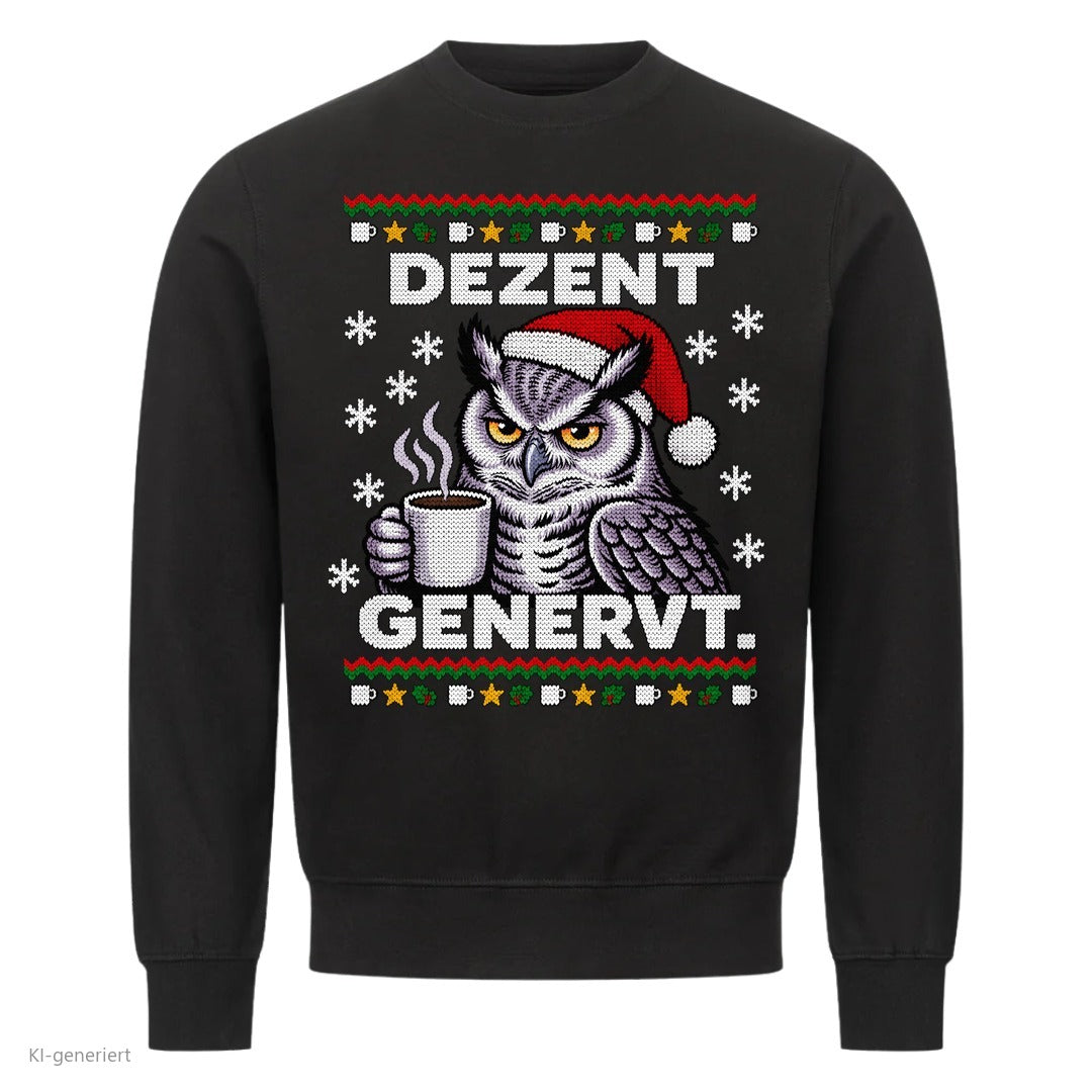 Eule Weihnachtspullover Dezent genervt - Ugly Christmas Sweater in Schwarz