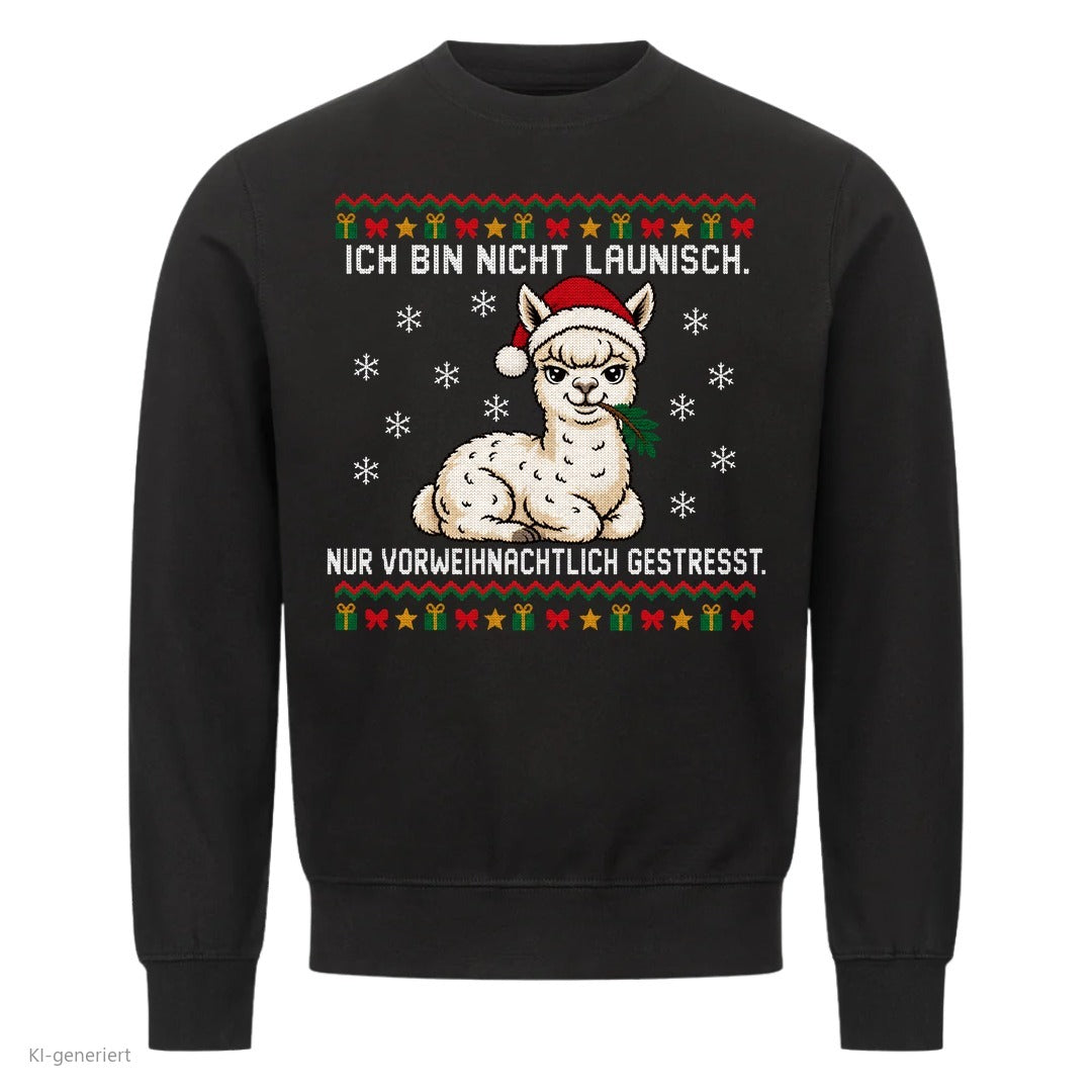 Alpaka Weihnachtspullover Vorweihnachtlich gestresst - Ugly Christmas Sweater in Schwarz