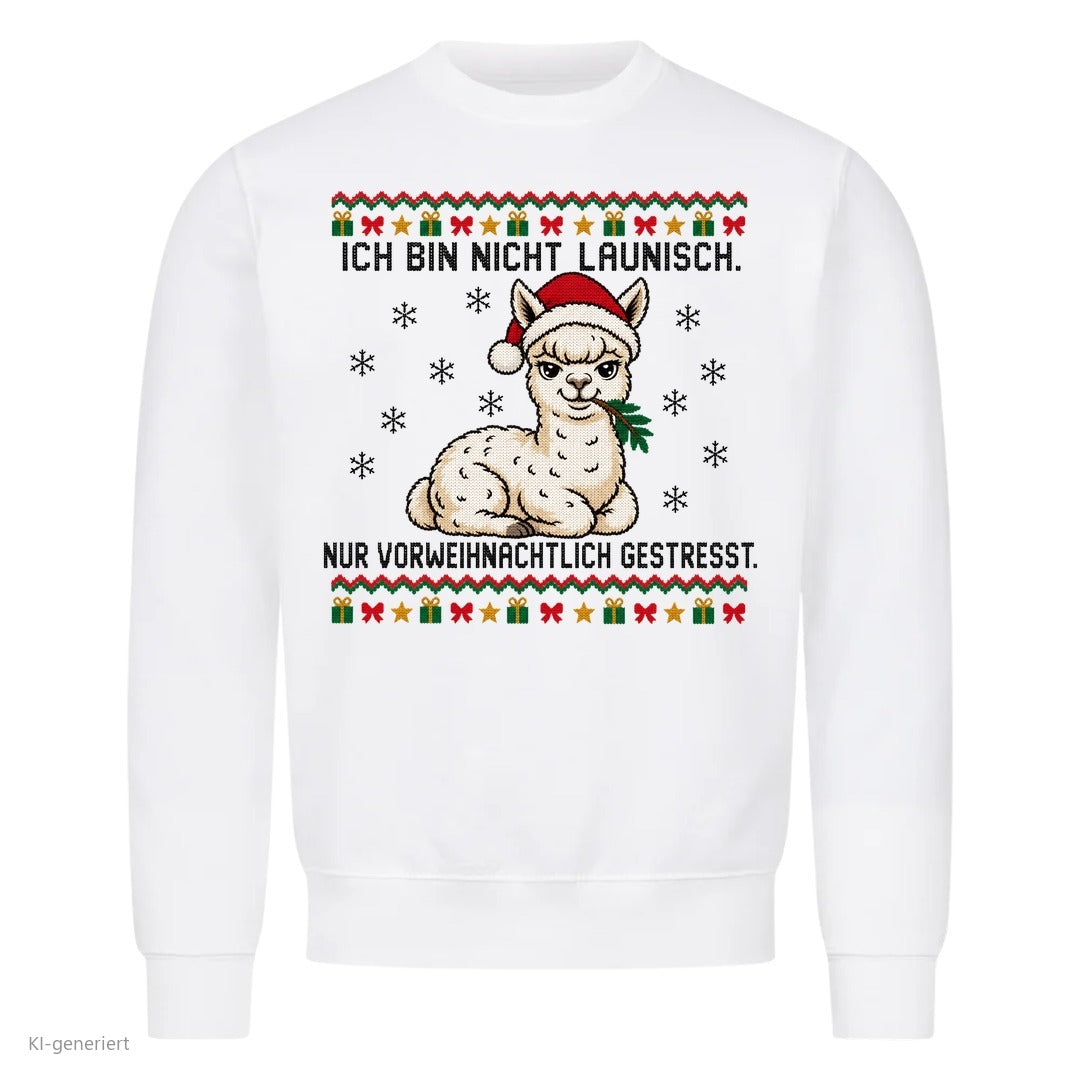 Alpaka Weihnachtspullover Vorweihnachtlich gestresst - Ugly Christmas Sweater in Weiß