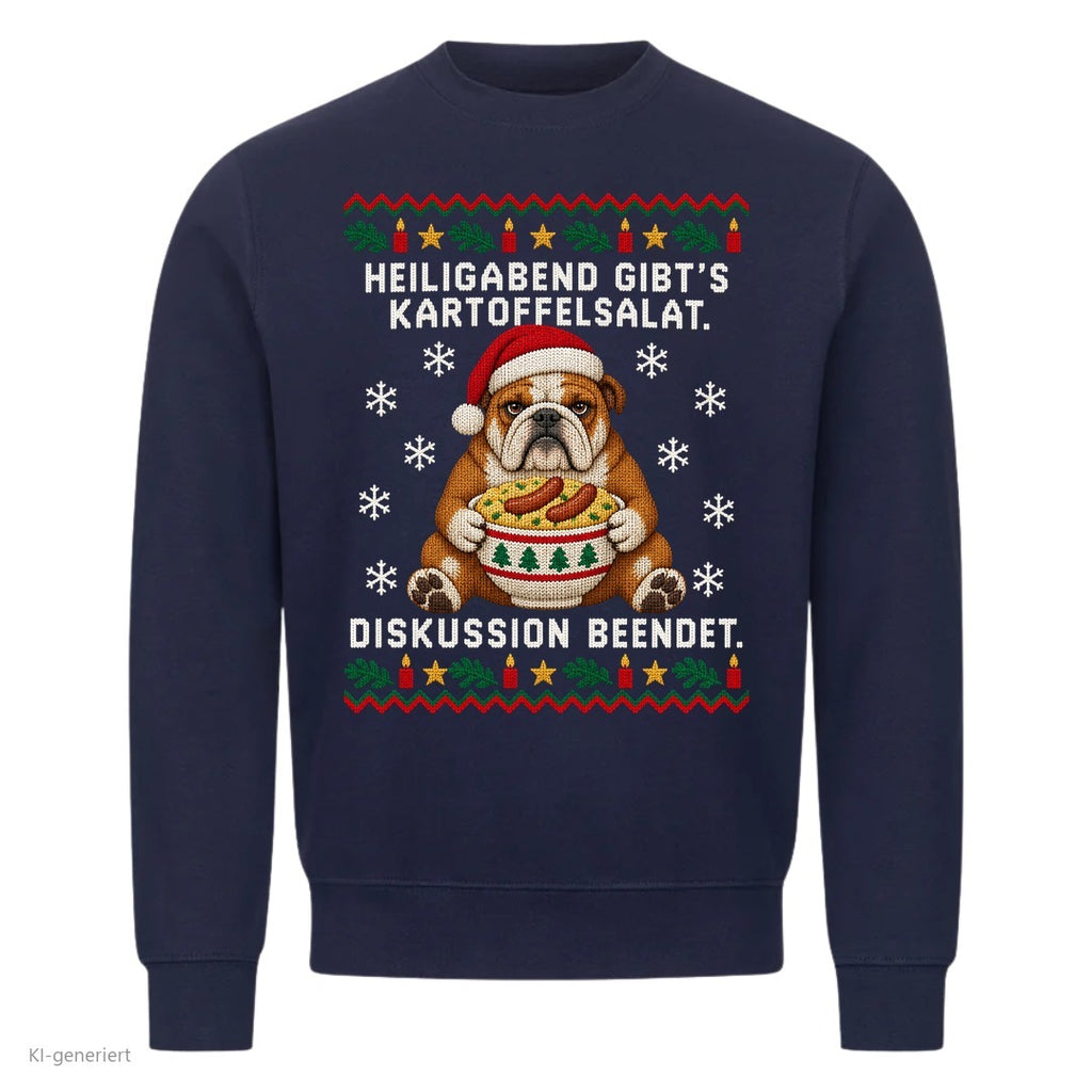 Bulldogge Weihnachtspullover Kartoffelsalat, Diskussion beendet - Ugly Christmas Sweater in Navy