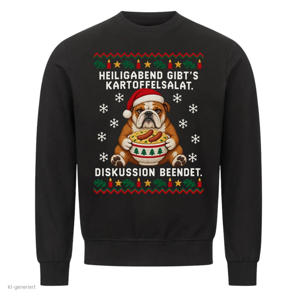 Bulldogge Weihnachtspullover Kartoffelsalat, Diskussion beendet - Ugly Christmas Sweater in Schwarz