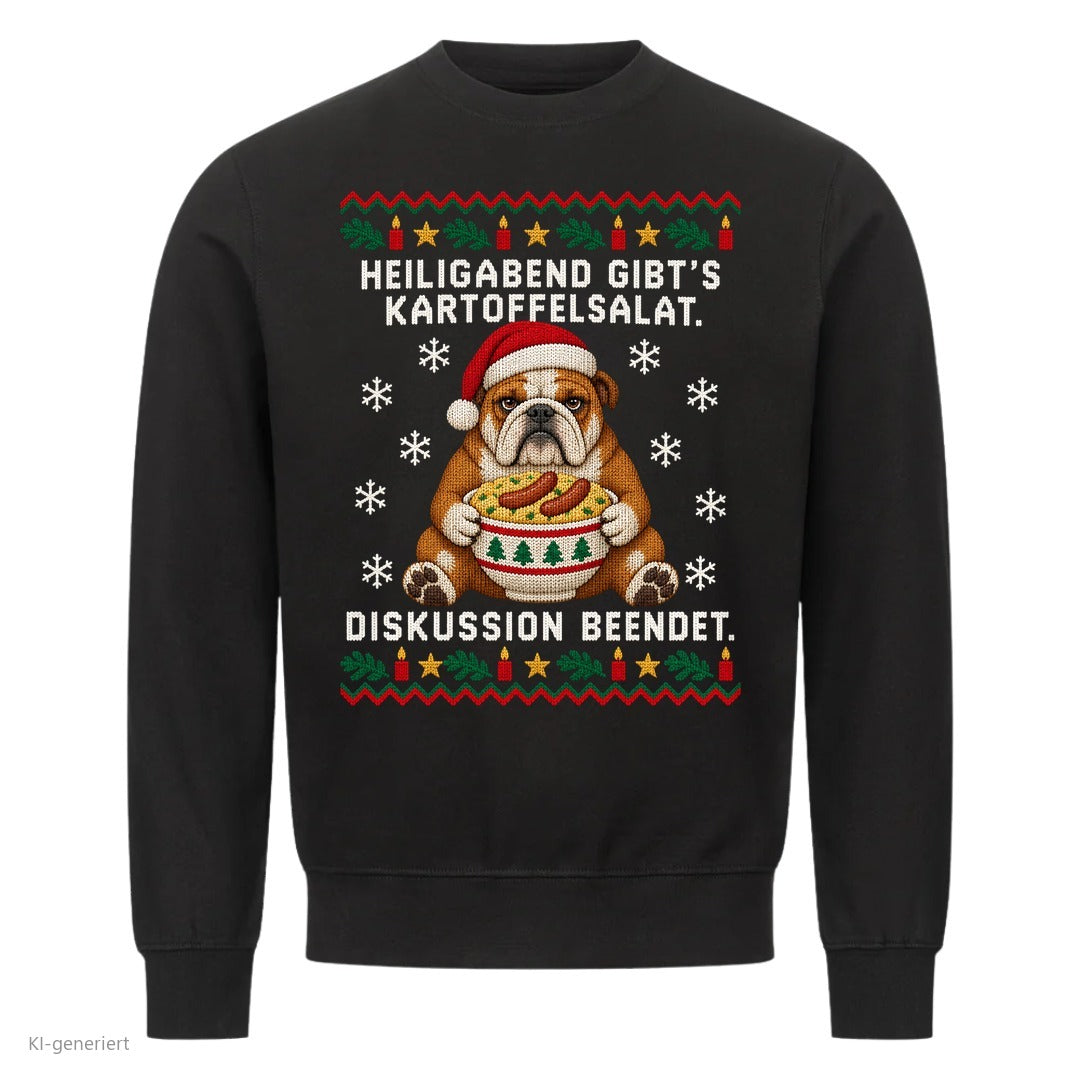Bulldogge Weihnachtspullover Kartoffelsalat, Diskussion beendet - Ugly Christmas Sweater in Schwarz