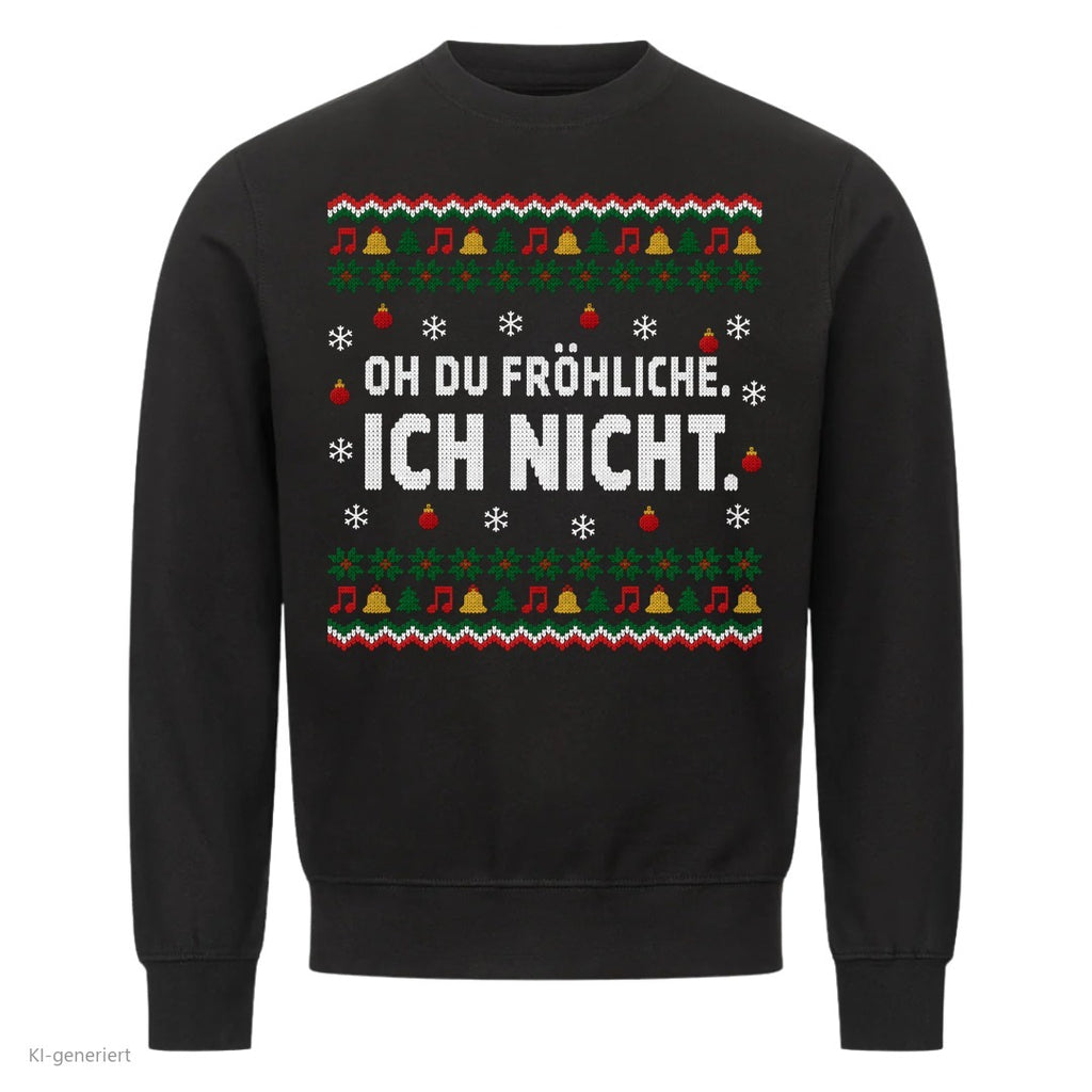 Weihnachtspullover mit Spruch Oh du Fröhliche, ich nicht - Ugly Christmas Sweater in Schwarz