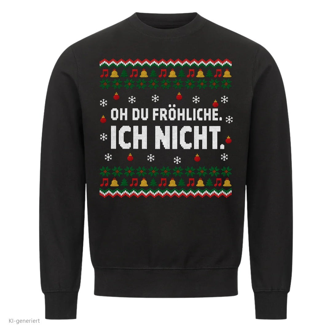 Weihnachtspullover mit Spruch Oh du Fröhliche, ich nicht - Ugly Christmas Sweater in Schwarz