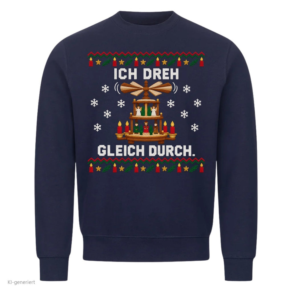 Weihnachtspyramide Weihnachtspullover Ich dreh gleich durch - Ugly Christmas Sweater in Navy