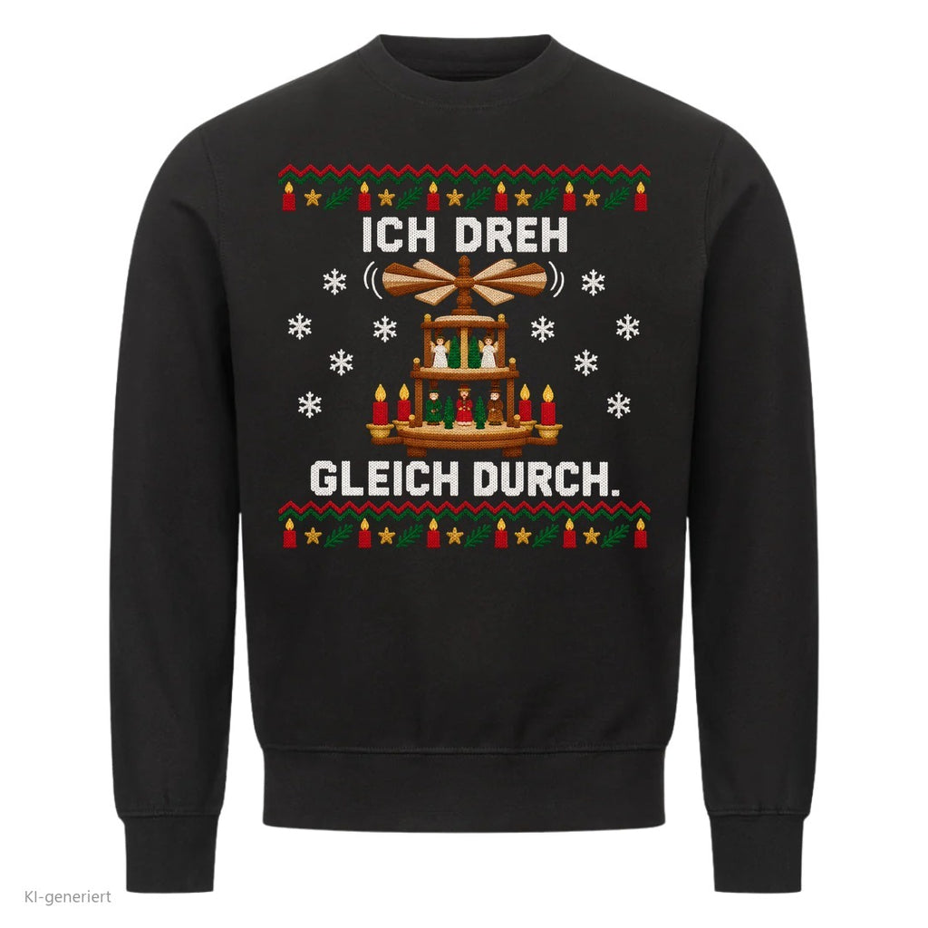 Weihnachtspyramide Weihnachtspullover Ich dreh gleich durch - Ugly Christmas Sweater in Schwarz