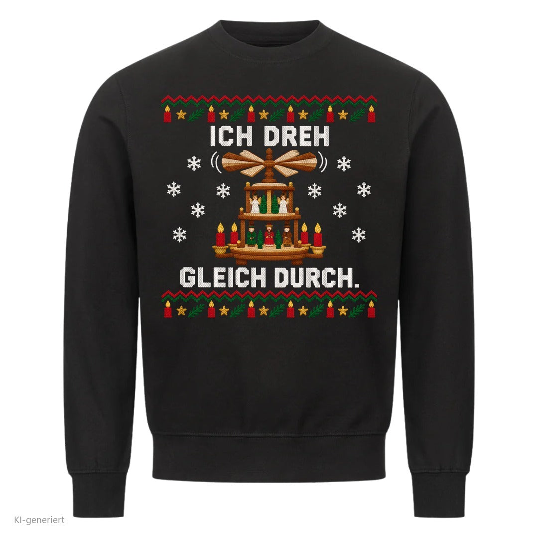 Weihnachtspyramide Weihnachtspullover Ich dreh gleich durch - Ugly Christmas Sweater in Schwarz