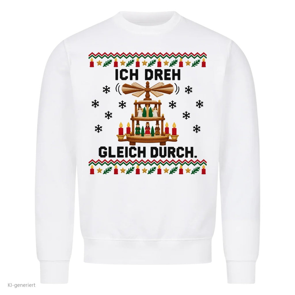 Weihnachtspyramide Weihnachtspullover Ich dreh gleich durch - Ugly Christmas Sweater in Weiß