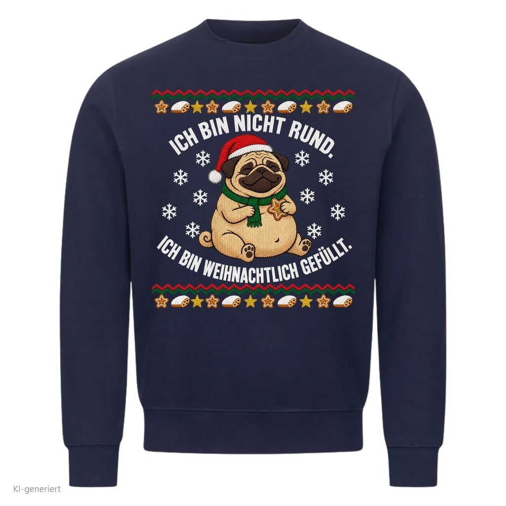 Mops Weihnachtspullover Weihnachtlich gefüllt - Ugly Christmas Sweater in Navy