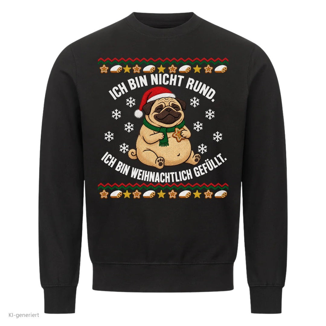 Mops Weihnachtspullover Weihnachtlich gefüllt - Ugly Christmas Sweater in Schwarz