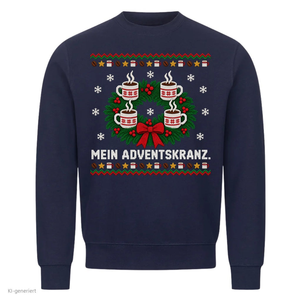 Kaffee Weihnachtspullover Mein Adventskranz - Ugly Christmas Sweater in Navy