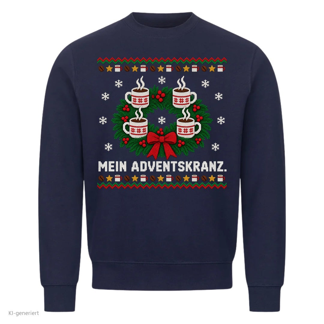 Kaffee Weihnachtspullover Mein Adventskranz - Ugly Christmas Sweater in Navy