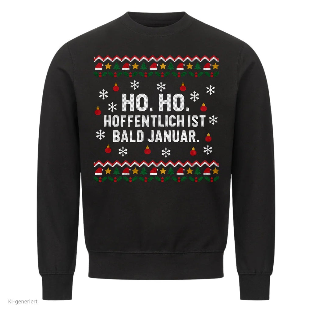 Weihnachtspullover mit Spruch Hoffentlich ist bald Januar - Ugly Christmas Sweater in Schwarz