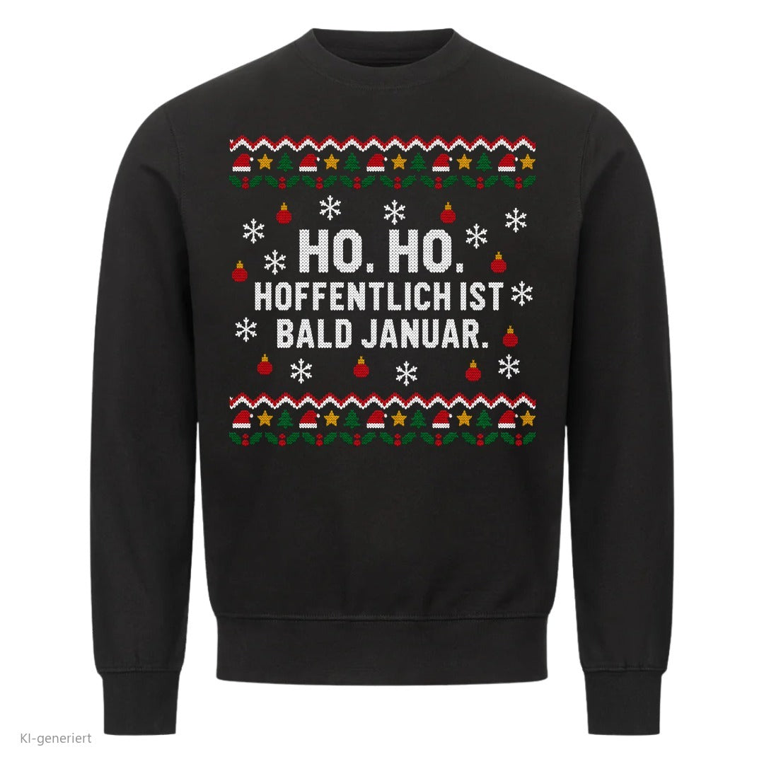 Weihnachtspullover mit Spruch Hoffentlich ist bald Januar - Ugly Christmas Sweater in Schwarz