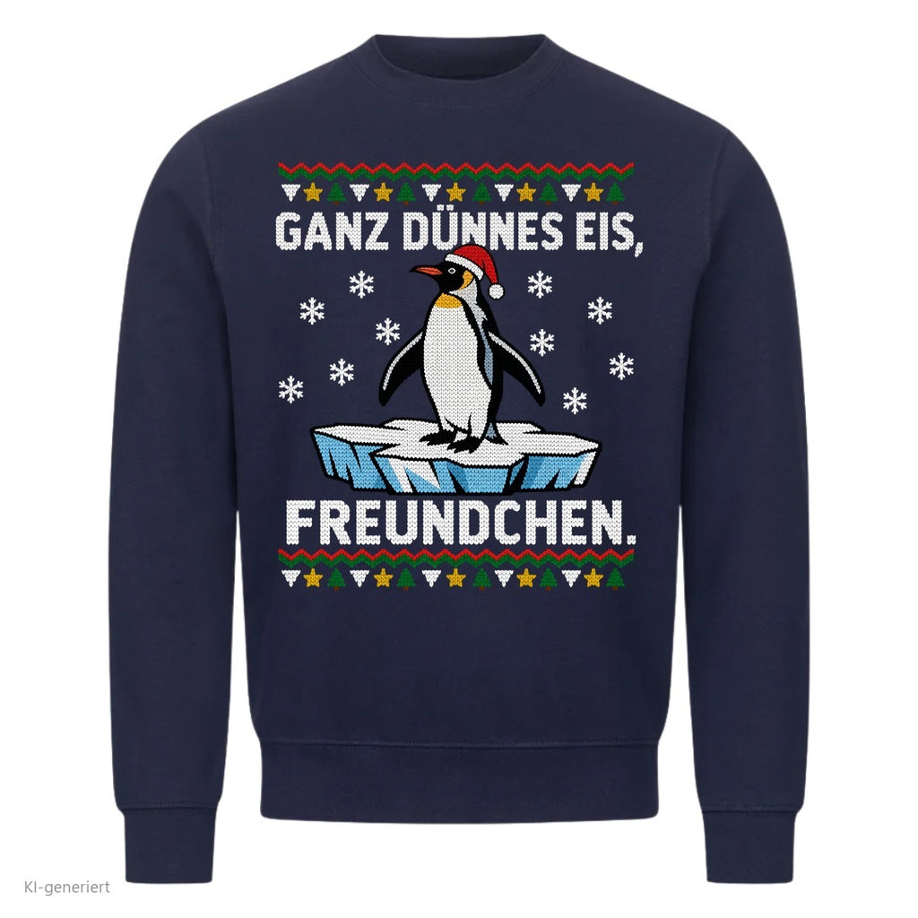 Pinguin Weihnachtspullover Ganz dünnes Eis - Ugly Christmas Sweater in Navy
