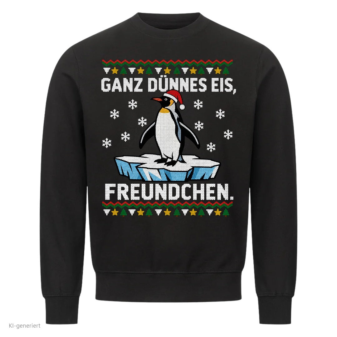 Pinguin Weihnachtspullover Ganz dünnes Eis - Ugly Christmas Sweater in Schwarz