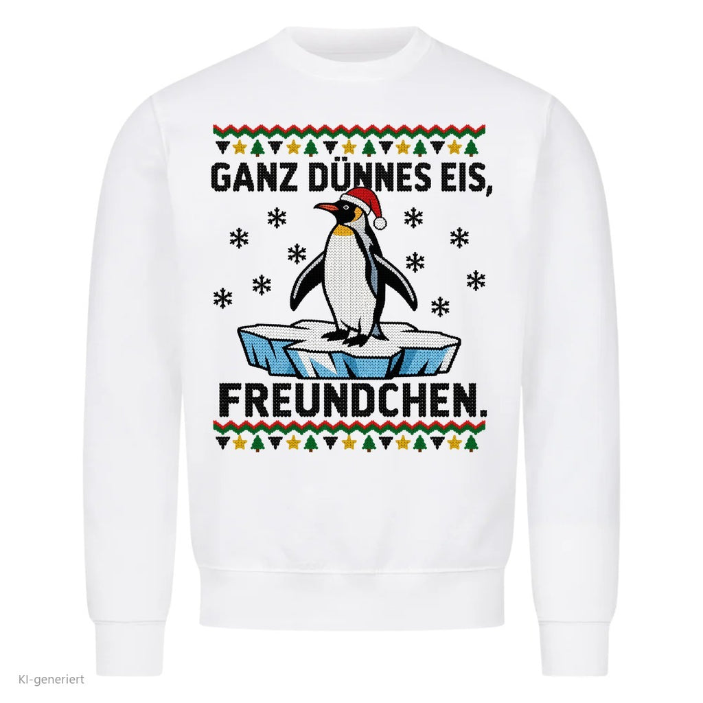 Pinguin Weihnachtspullover Ganz dünnes Eis - Ugly Christmas Sweater in Weiß