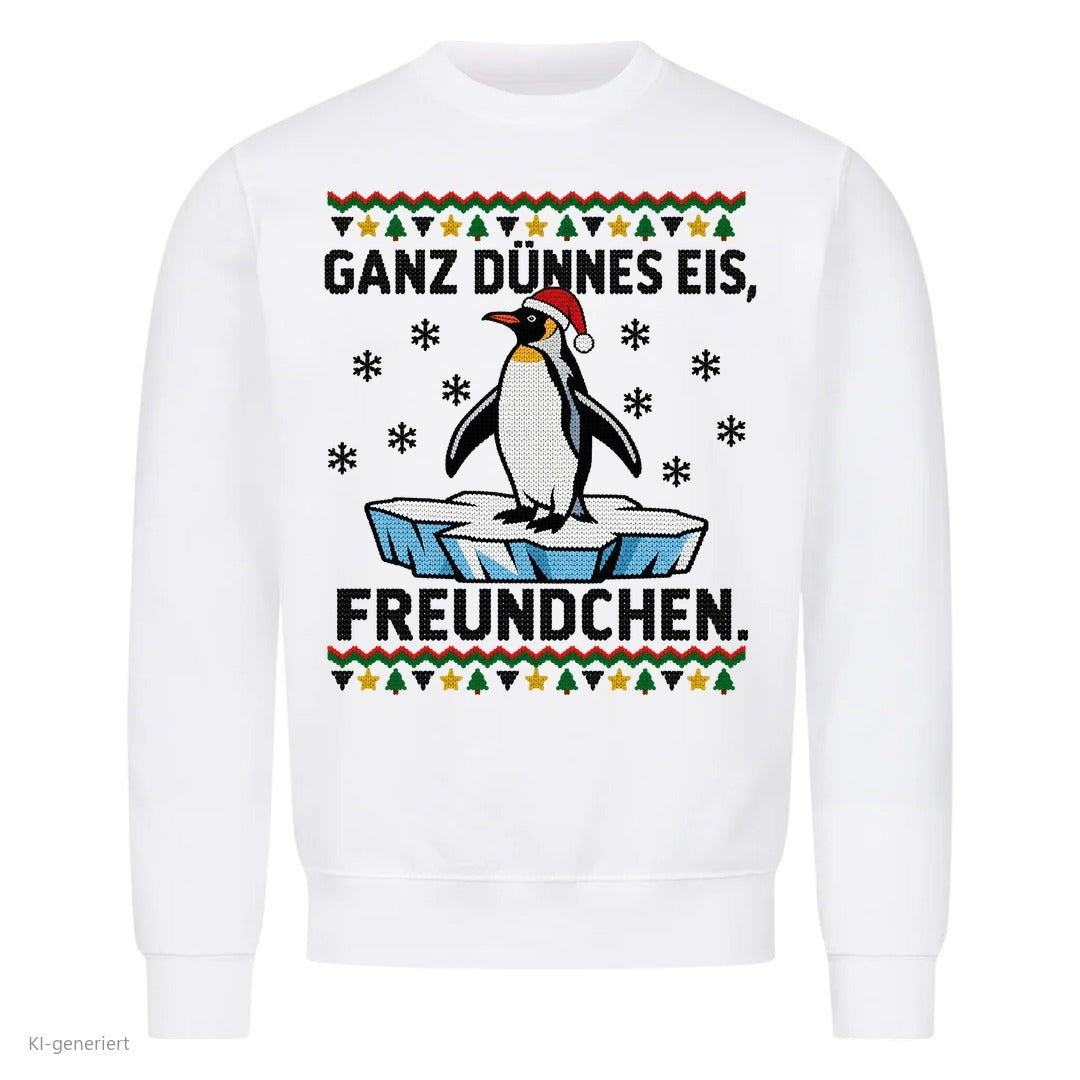 Pinguin Weihnachtspullover Ganz dünnes Eis - Ugly Christmas Sweater in Weiß