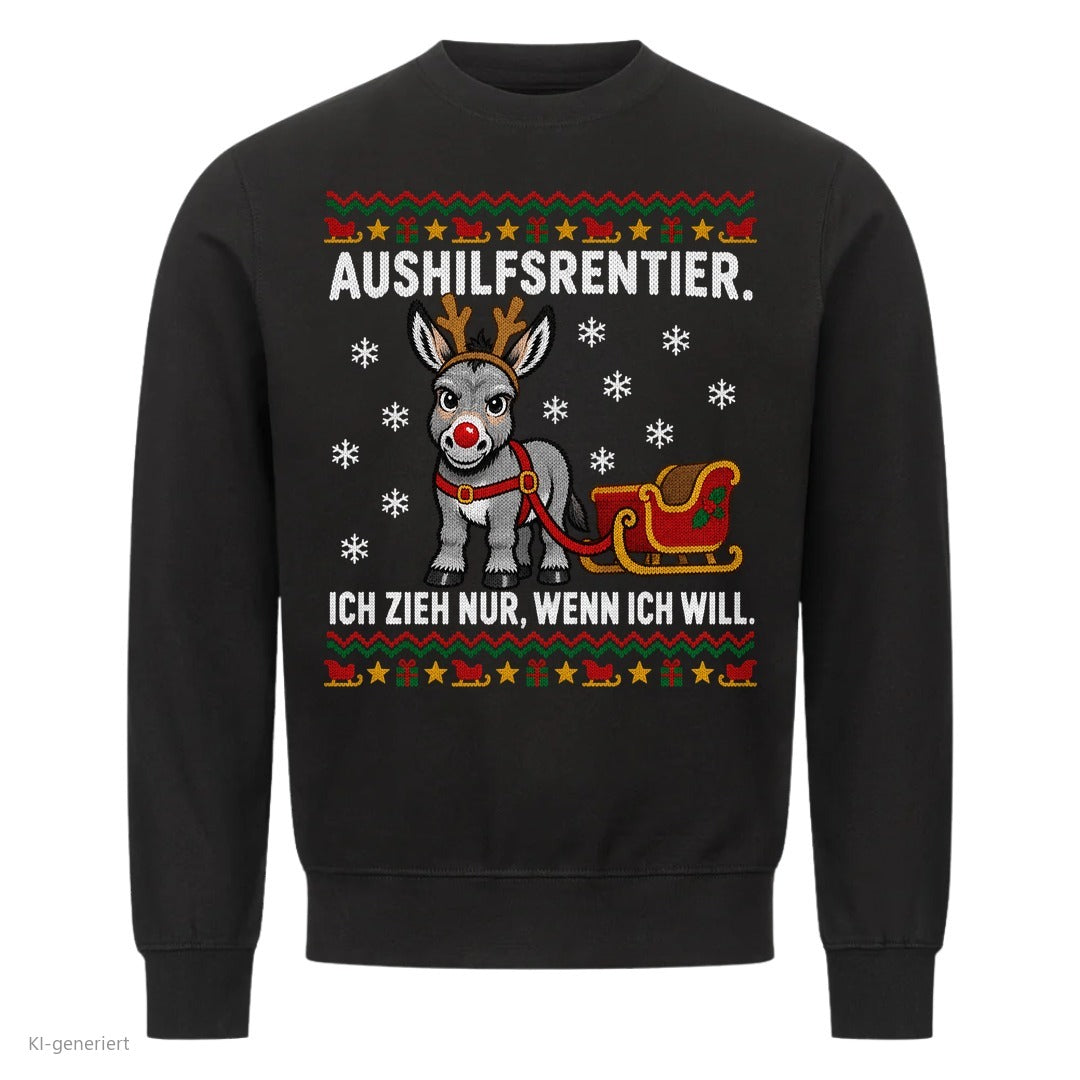 Rentier Esel Weihnachtspullover Aushilfsrentier - Ugly Christmas Sweater in Schwarz