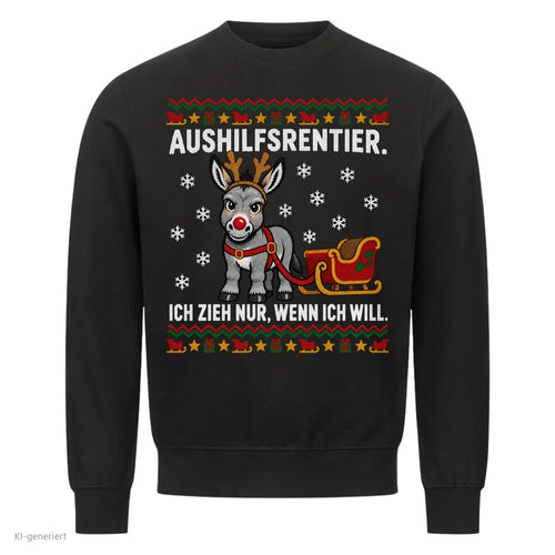 Rentier Esel Weihnachtspullover Aushilfsrentier - Ugly Christmas Sweater in Schwarz