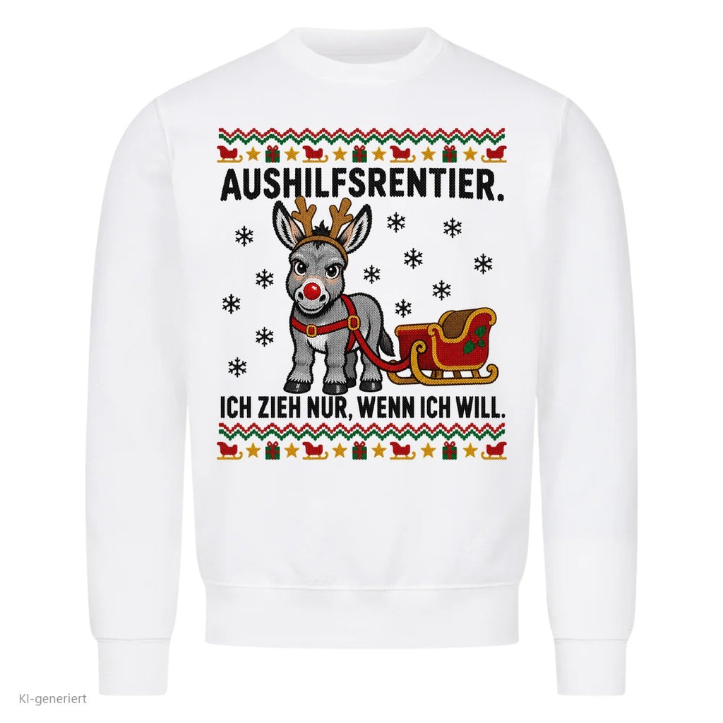 Rentier Esel Weihnachtspullover Aushilfsrentier - Ugly Christmas Sweater in Weiß