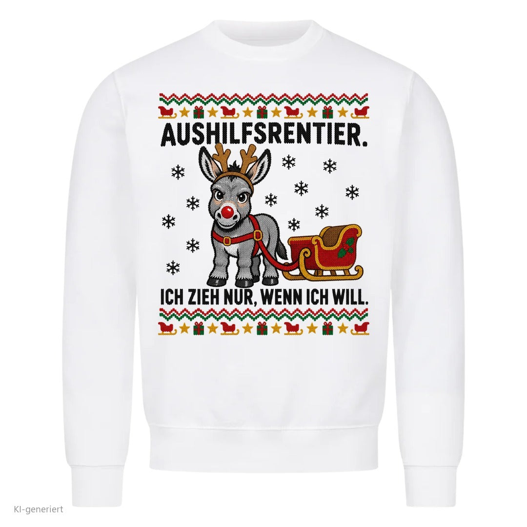 Rentier Esel Weihnachtspullover Aushilfsrentier - Ugly Christmas Sweater in Weiß