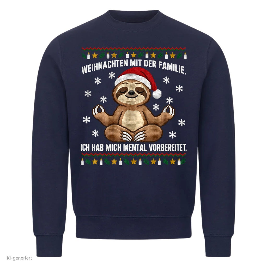 Faultier Weihnachtspullover Mental vorbereitet - Ugly Christmas Sweater in Navy