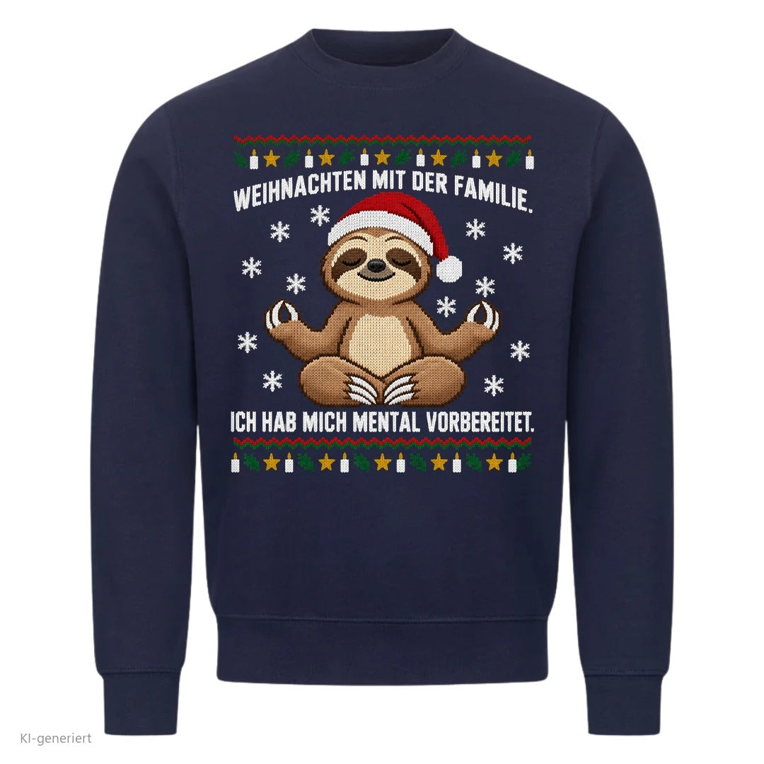 Faultier Weihnachtspullover Mental vorbereitet - Ugly Christmas Sweater in Navy