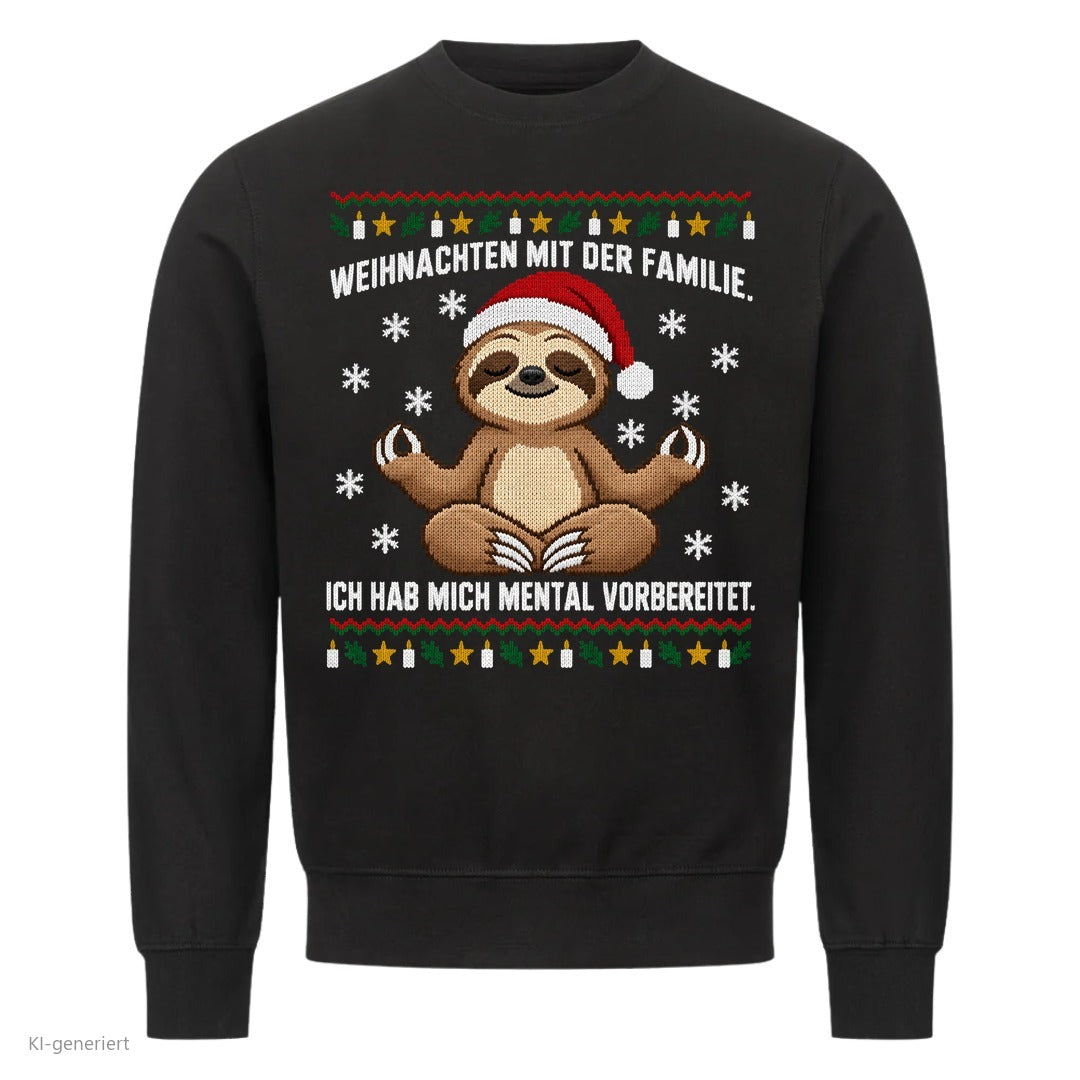 Faultier Weihnachtspullover Mental vorbereitet - Ugly Christmas Sweater in Schwarz