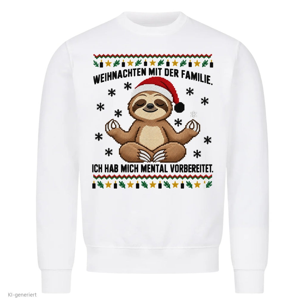 Faultier Weihnachtspullover Mental vorbereitet - Ugly Christmas Sweater in Weiß