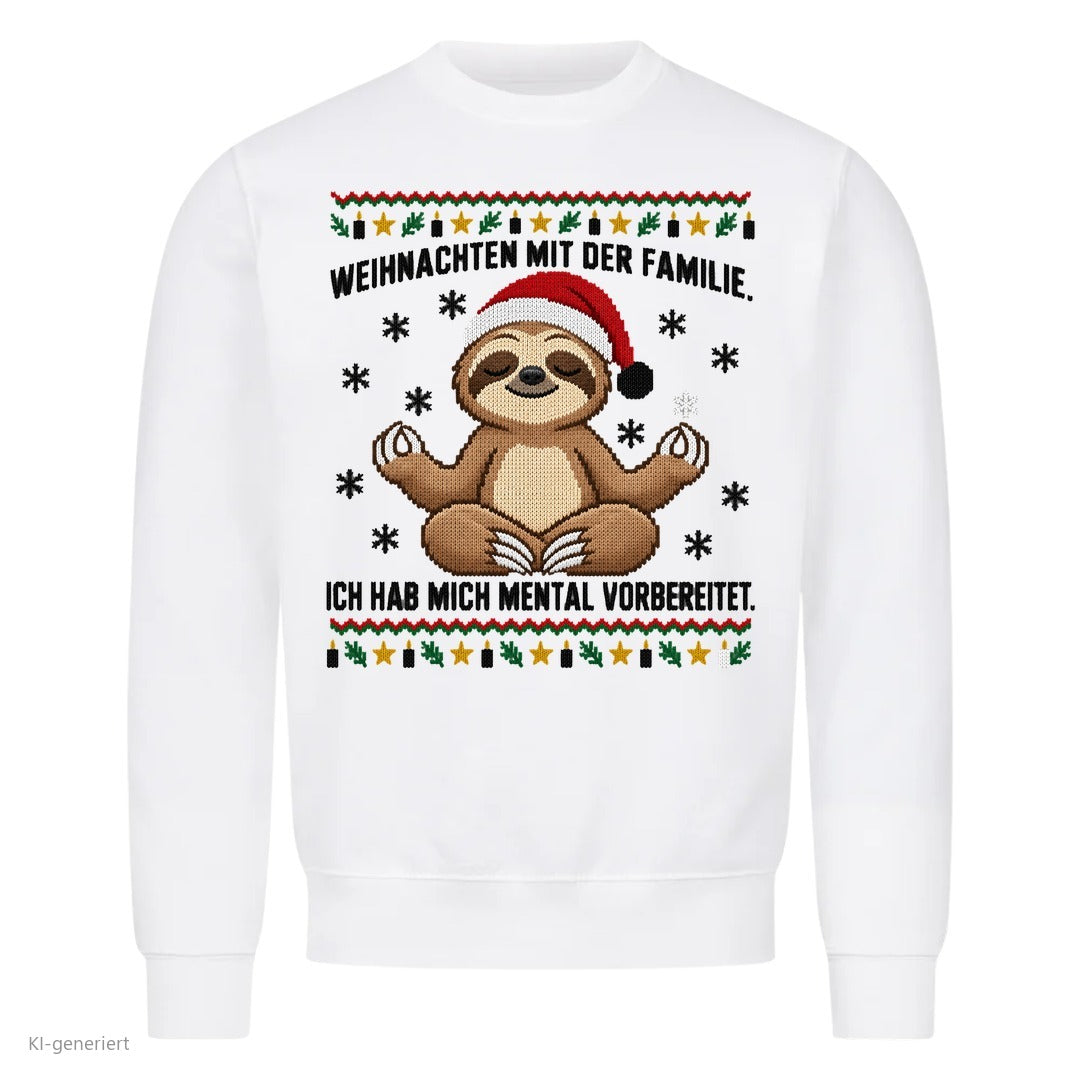 Faultier Weihnachtspullover Mental vorbereitet - Ugly Christmas Sweater in Weiß