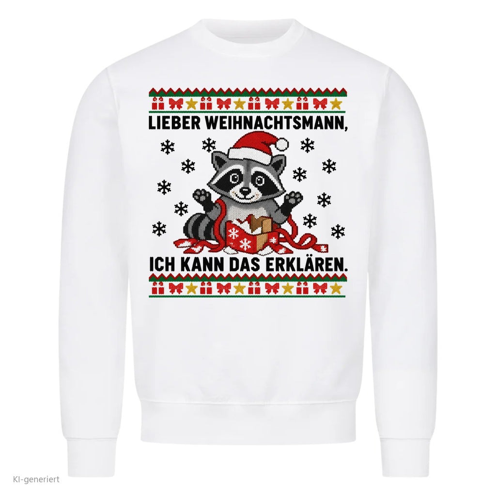 Waschbär Weihnachtspullover Ich kann das erklären - Ugly Christmas Sweater in Weiß