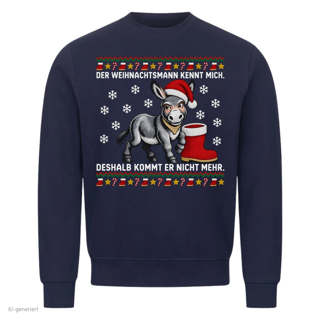 Esel Weihnachtspullover Der Weihnachtsmann kennt mich - Ugly Christmas Sweater in Navy