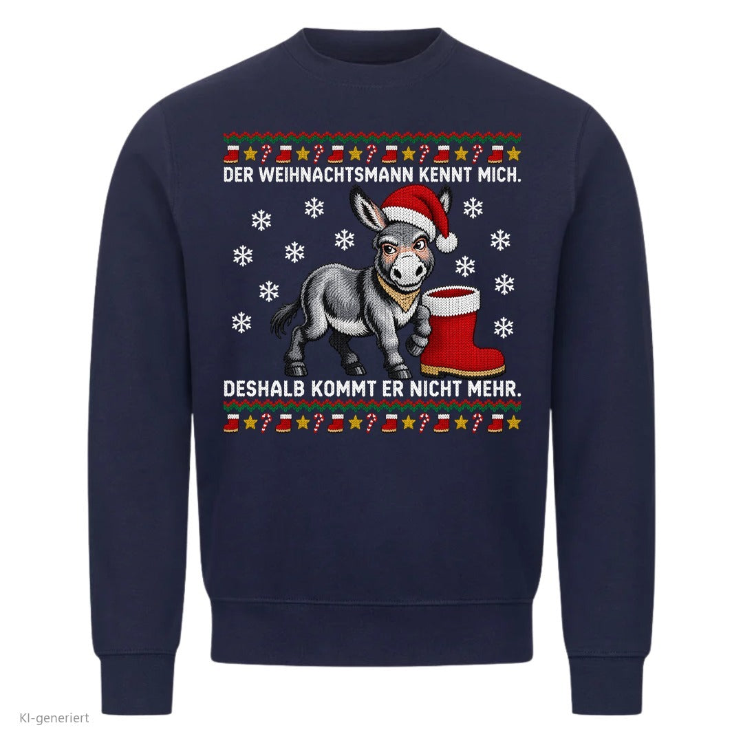 Esel Weihnachtspullover Der Weihnachtsmann kennt mich - Ugly Christmas Sweater in Navy
