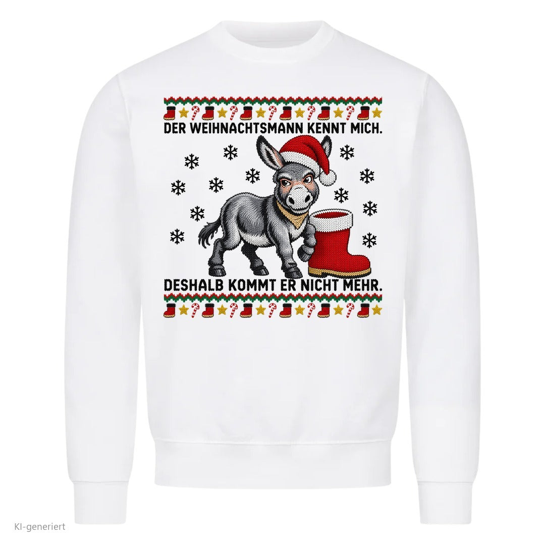 Esel Weihnachtspullover Der Weihnachtsmann kennt mich - Ugly Christmas Sweater in Weiß