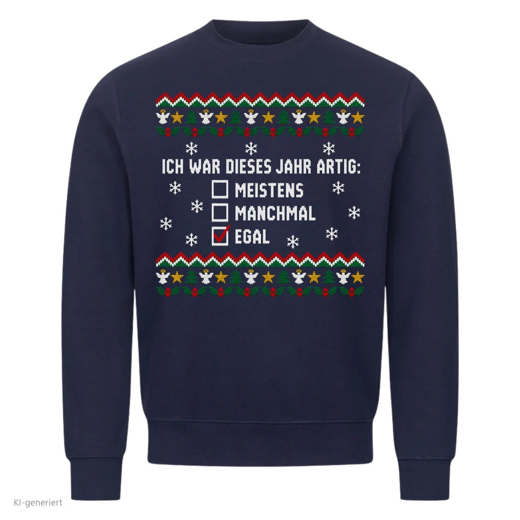 Weihnachtspullover mit Spruch Artig? Egal - Ugly Christmas Sweater in Navy