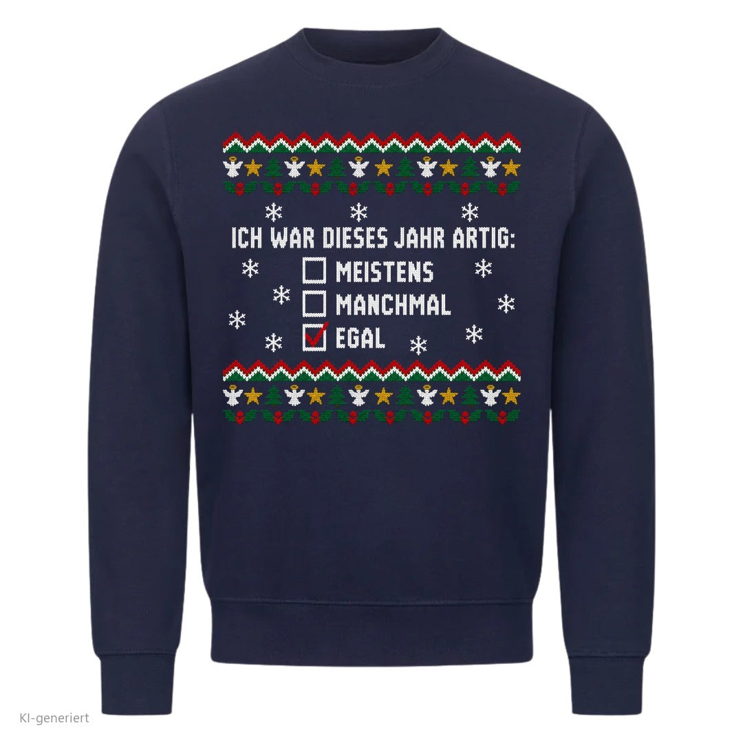 Weihnachtspullover mit Spruch Artig? Egal - Ugly Christmas Sweater in Navy
