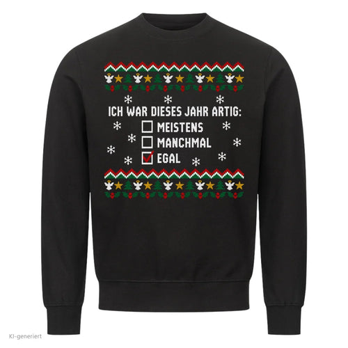 Weihnachtspullover mit Spruch Artig? Egal - Ugly Christmas Sweater in Schwarz