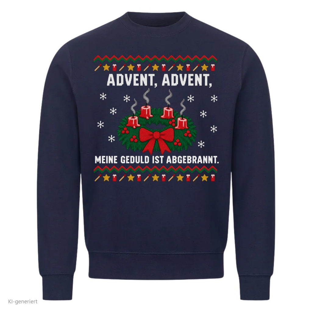 Adventskranz Weihnachtspullover Meine Geduld ist abgebrannt - Ugly Christmas Sweater in Navy