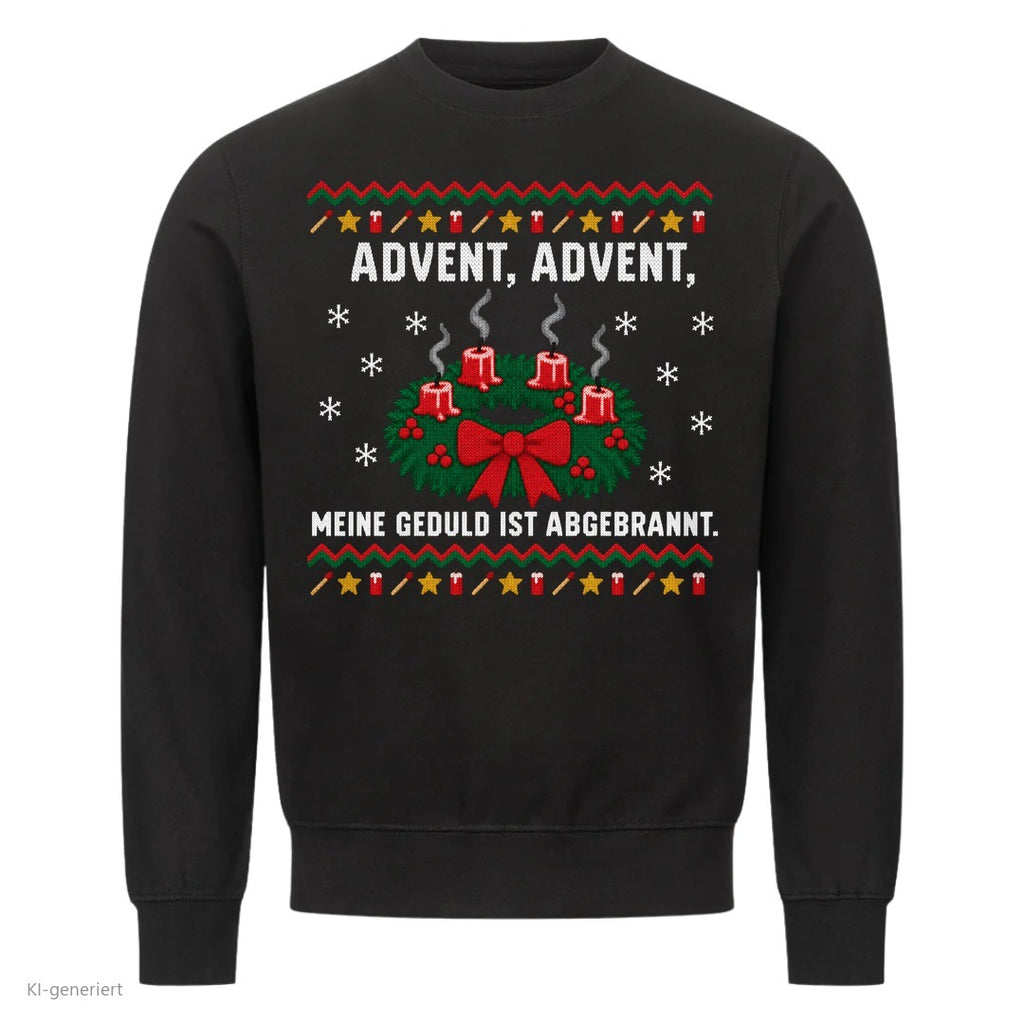 Adventskranz Weihnachtspullover Meine Geduld ist abgebrannt - Ugly Christmas Sweater in Schwarz