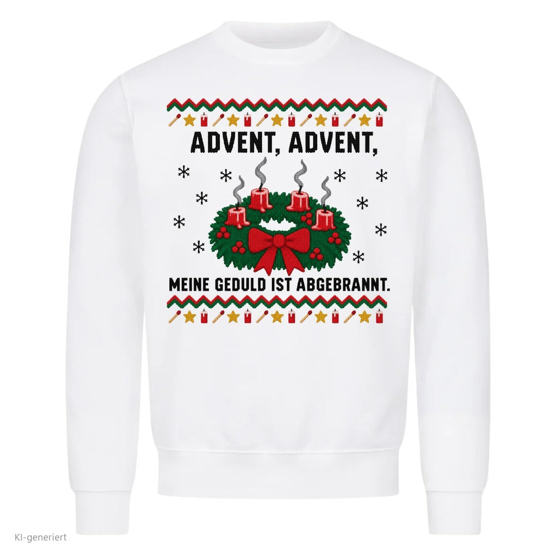 Adventskranz Weihnachtspullover Meine Geduld ist abgebrannt - Ugly Christmas Sweater in Weiß