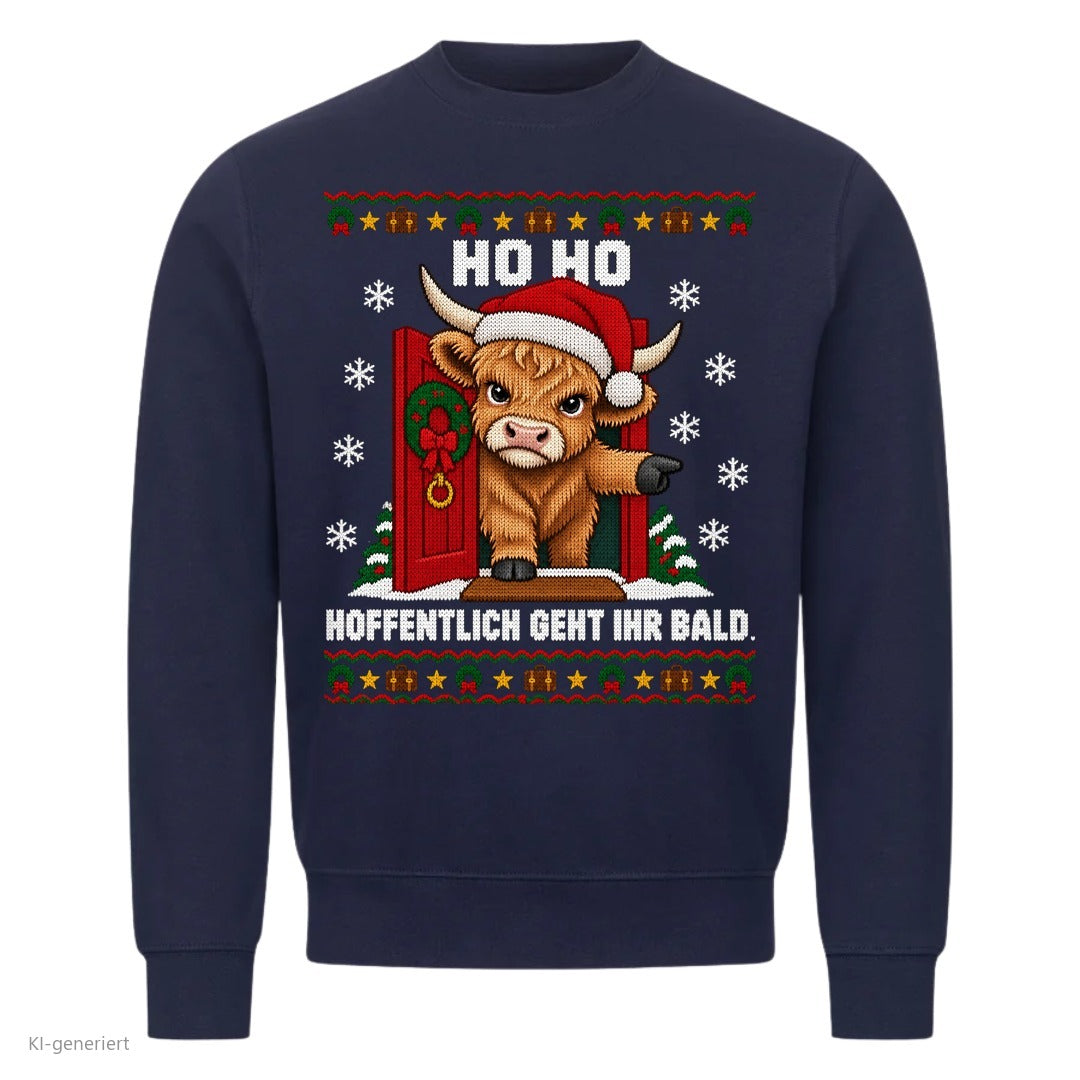 Hochlandrind Weihnachtspullover Hoffentlich geht ihr bald - Ugly Christmas Sweater in Navy