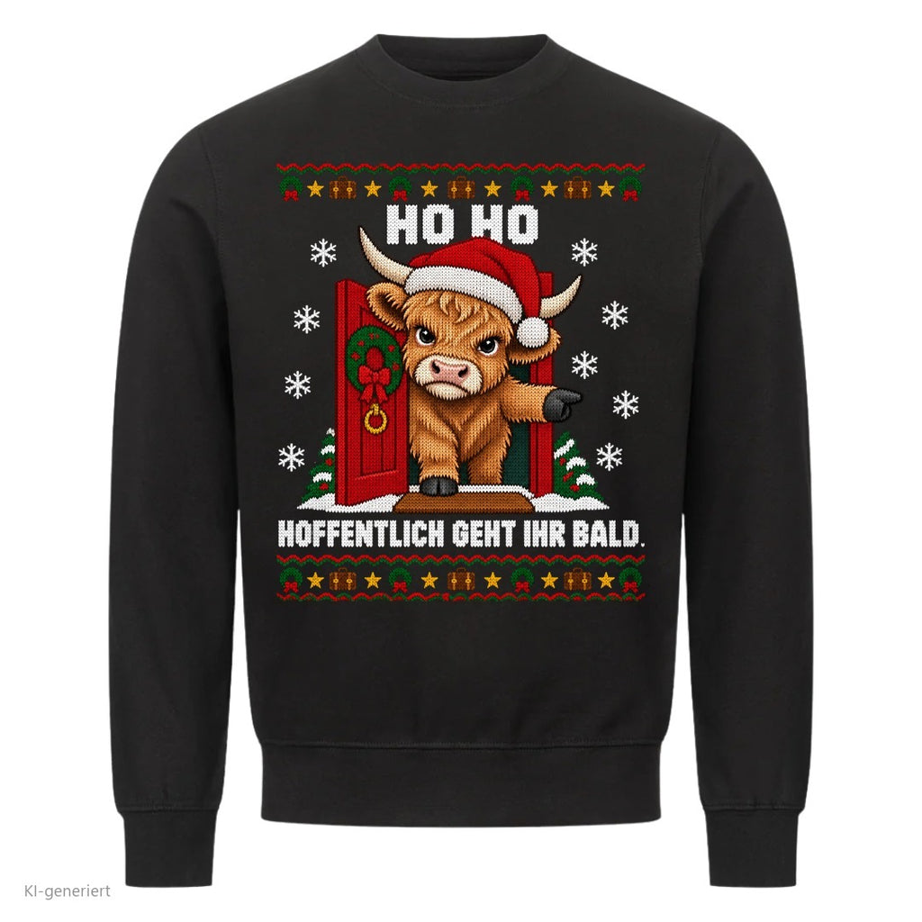 Hochlandrind Weihnachtspullover Hoffentlich geht ihr bald - Ugly Christmas Sweater in Schwarz