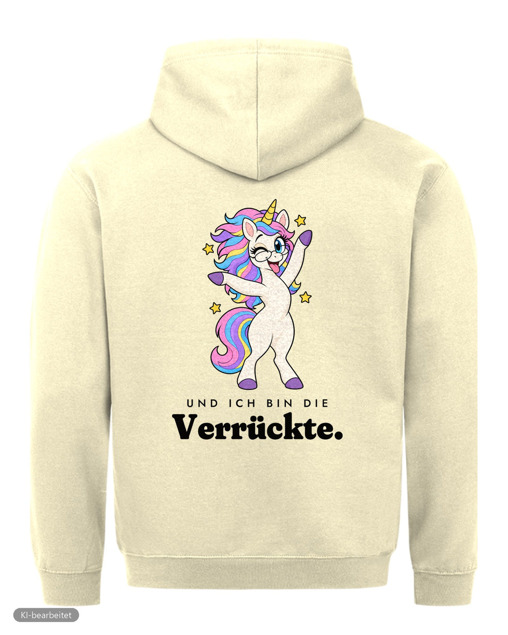 Die Vernünftige und die Verrückte Partnerlook Hoodies: Rückendruck, Hoodie Die Verrückte in Beige