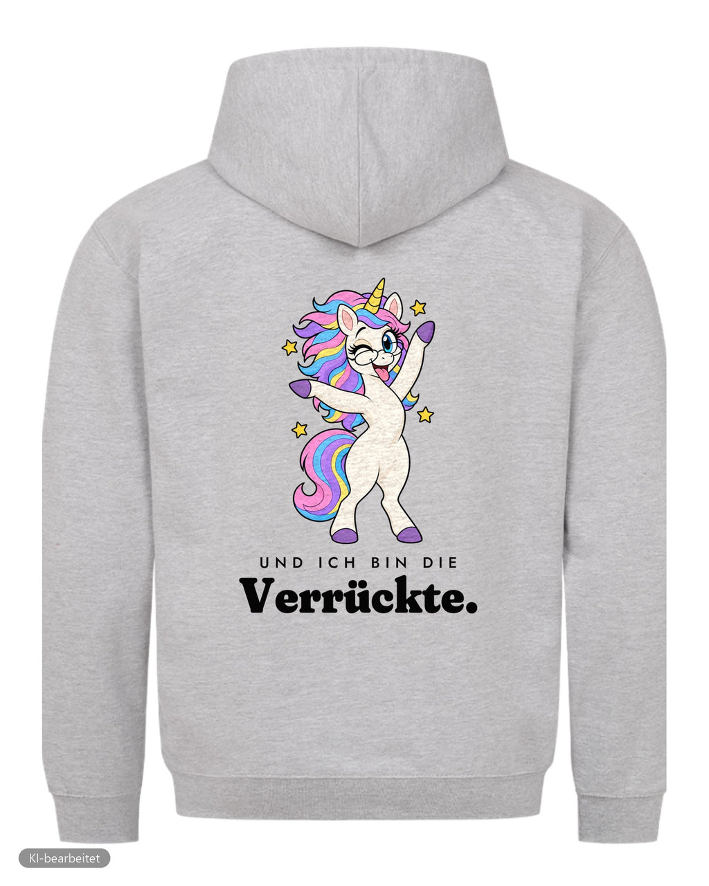 Die Vernünftige und die Verrückte Partnerlook Hoodies: Rückendruck, Hoodie Die Verrückte in Grau
