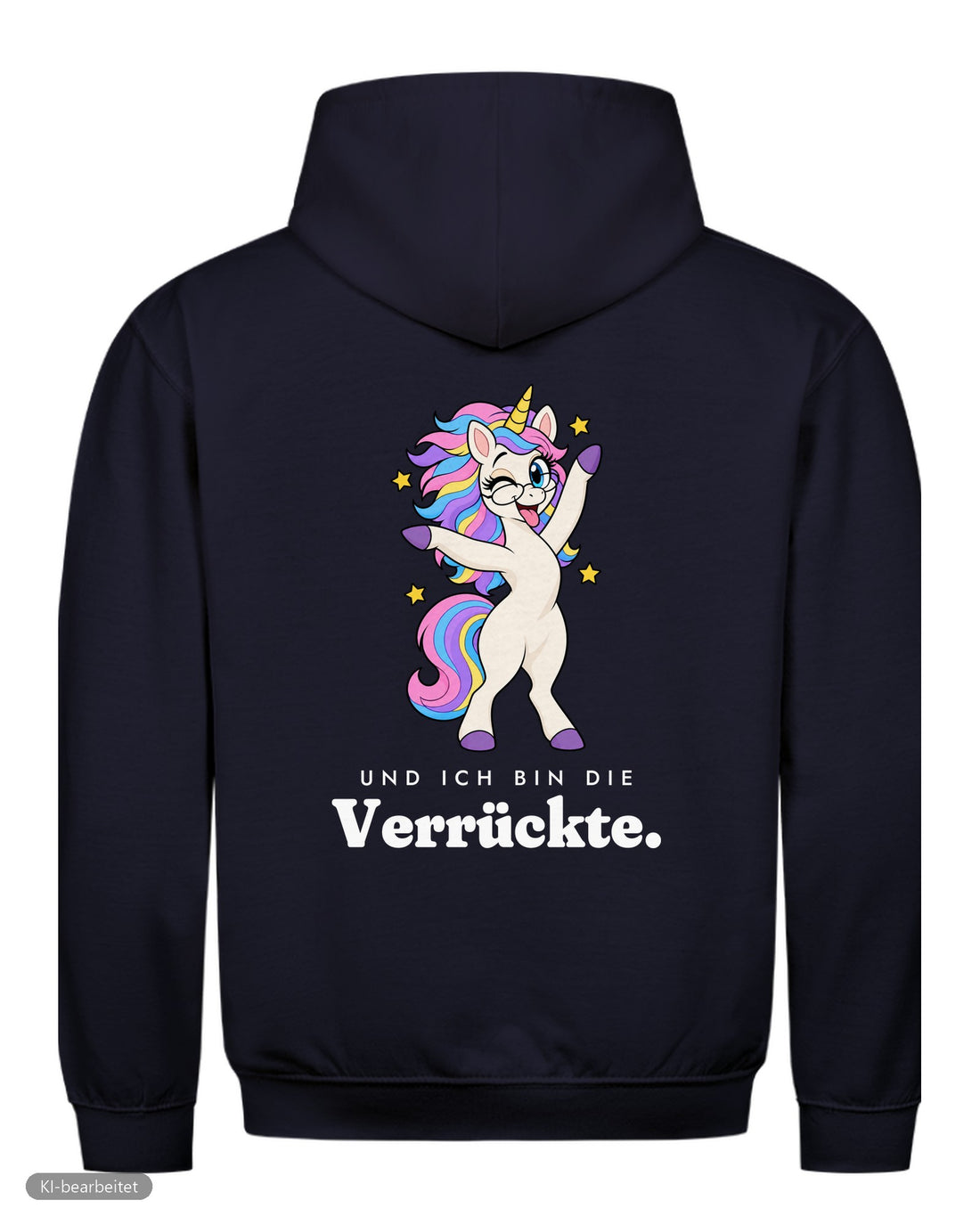 Die Vernünftige und die Verrückte Partnerlook Hoodies: Rückendruck, Hoodie Die Verrückte in Navy
