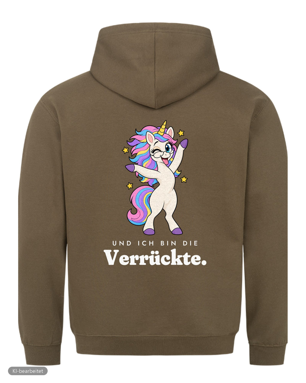 Die Vernünftige und die Verrückte Partnerlook Hoodies: Rückendruck, Hoodie Die Verrückte in Oliv